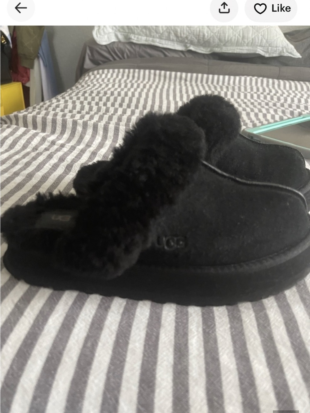 UGG Black Suede Shearling Mule Slippers